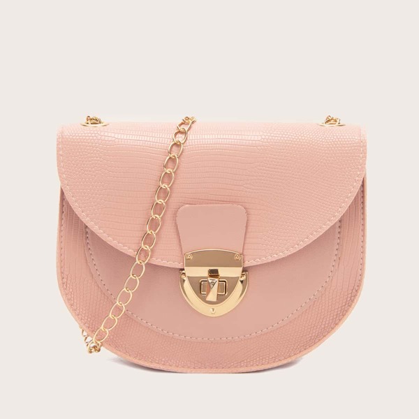 

Lizard Embossed Saddle Bag, Pink
