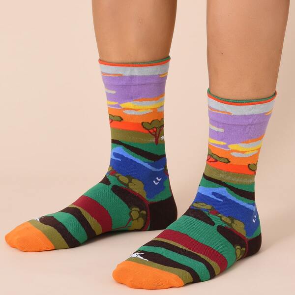 

Men Cartoon Graphic Socks, Multicolor