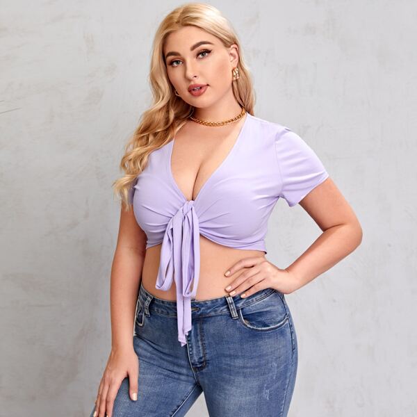 

Plus Tie Front Crop Top, Pastel lilac purple