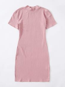 SHEIN BASICS 素色羅紋針織包臀連衣裙 - 藕粉色 - 查看 3