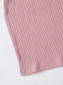 SHEIN BASICS 素色羅紋針織包臀連衣裙 - 藕粉色 - 查看 4