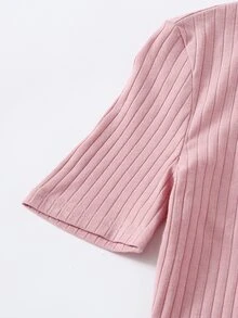SHEIN BASICS 素色羅紋針織包臀連衣裙 - 藕粉色 - 查看 5