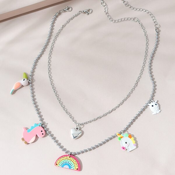 

2pcs Girls Cartoon Pendant Necklace, Multicolor