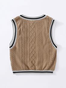 SHEIN EZwear Top tank tejido ribete de rayas - Caqui - Ver 2
