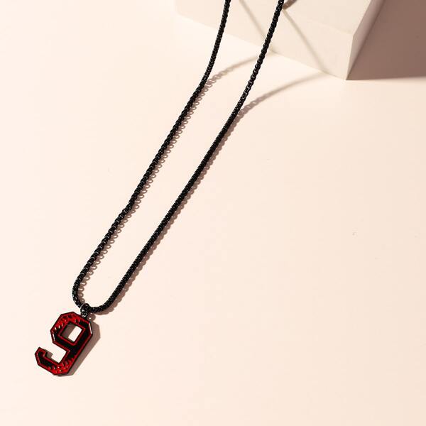 

Men Number Charm Necklace, Black