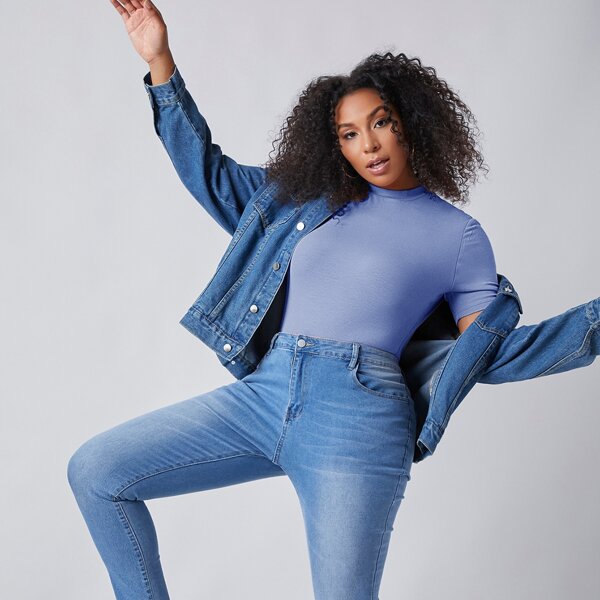 

Plus Rib-knit Solid Tee, Blue