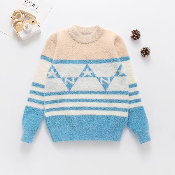 

Girls Geo And Striped Pattern Sweater, Multicolor