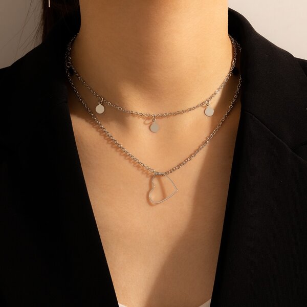 

Heart Charm Layered Necklace, Silver