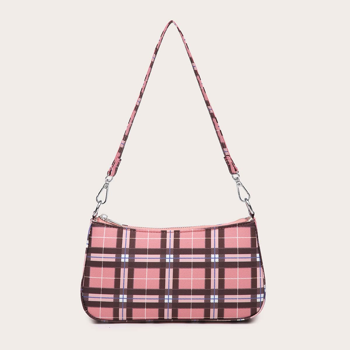 

Plaid Baguette Bag, Pink