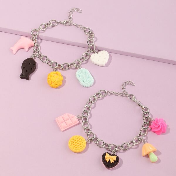 

2pcs Girls Biscuit Charm Bracelet, Multicolor