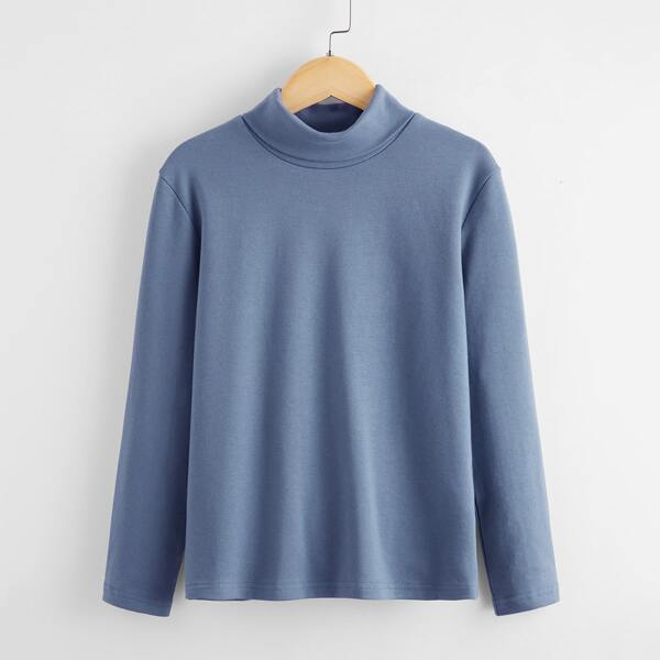 

Boys High Neck Solid Tee, Dusty blue