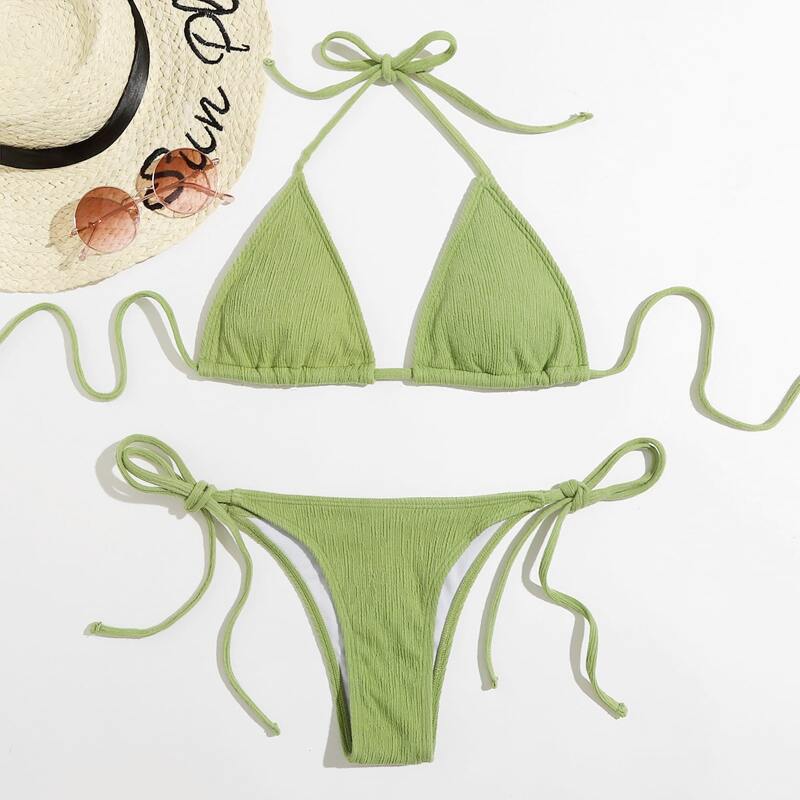 

Triangle Tie Side Bikini Swimsuit, Lime green