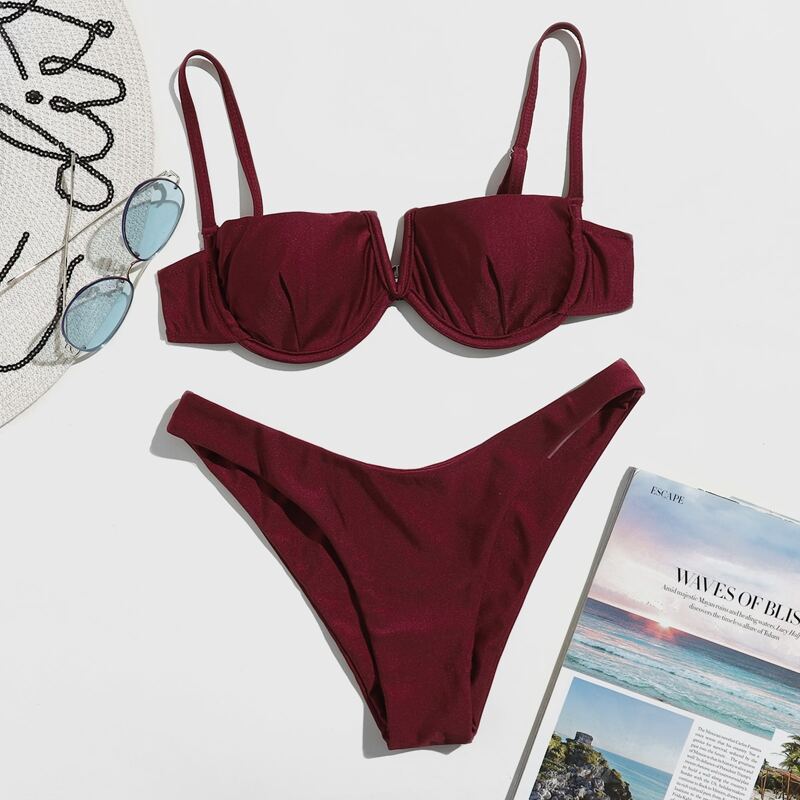 

Push Up V Wired High Cut Bikini Swimsuit, Maroon