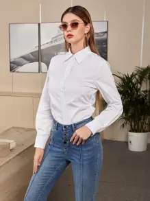 Mulvari Camisa con botón unicolor - Blanco - Ver 1