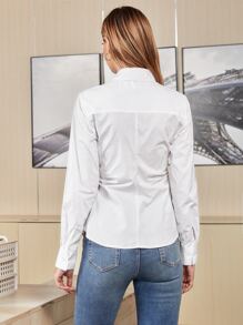Mulvari Camisa con botón unicolor - Blanco - Ver 2
