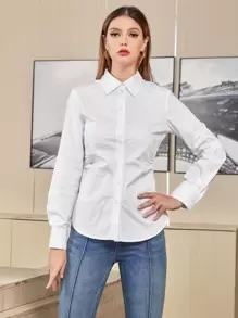 Mulvari Camisa con botón unicolor - Blanco - Ver 3