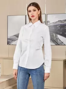 Mulvari Camisa con botón unicolor - Blanco - Ver 4
