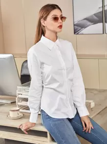 Mulvari Camisa con botón unicolor - Blanco - Ver 5