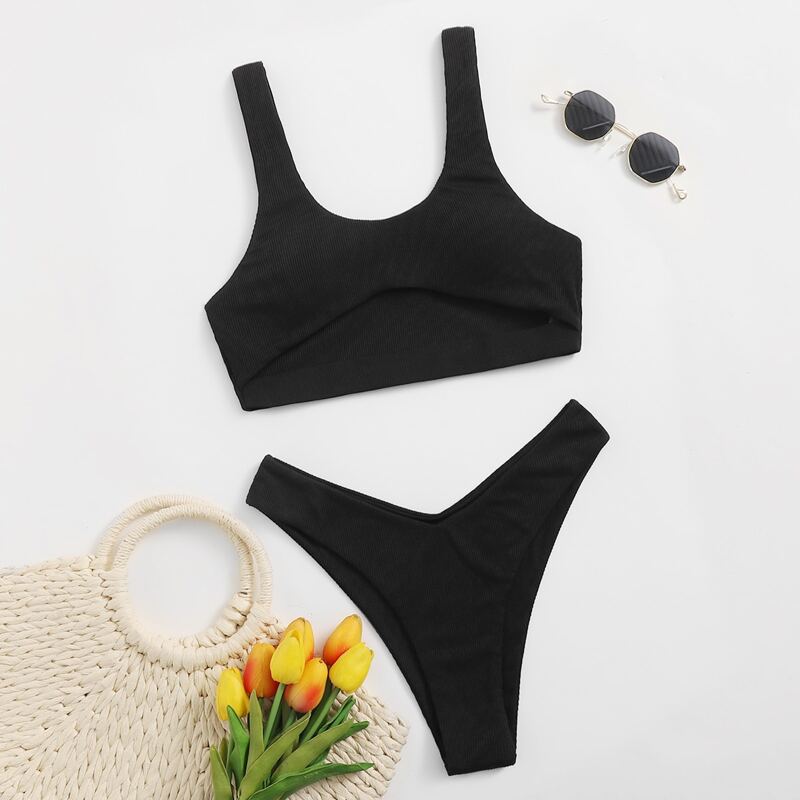 

Cut Out High Cut Bikini Swimsuit, Black