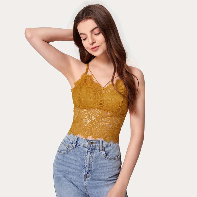 

Floral Lace Longline Bralette, Yellow