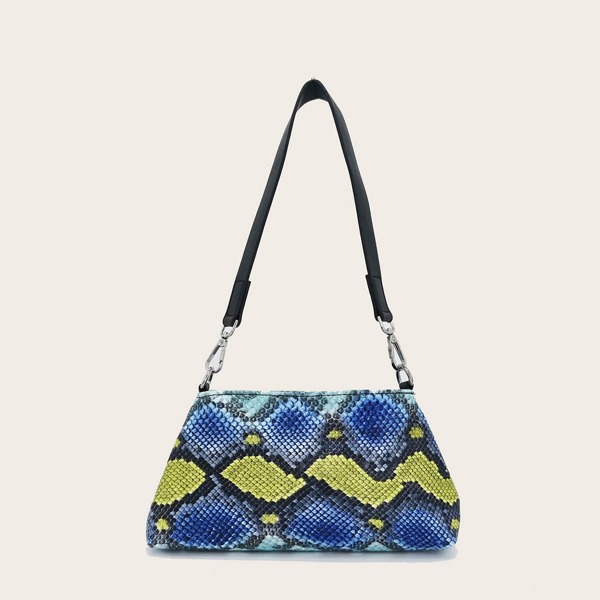 

Snakeskin Print Shoulder Bag, Blue