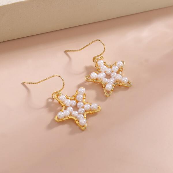 

Faux Pearl Decor Star Drop Earrings, White