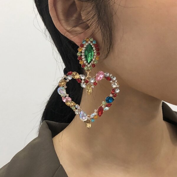 

Rhinestone Heart Drop Earrings, Multicolor