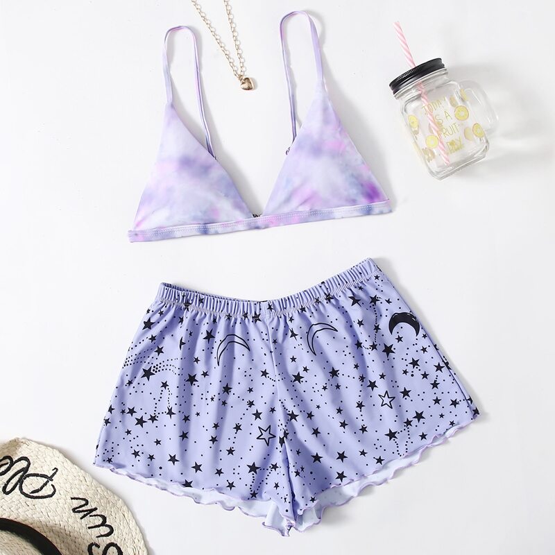 

Galaxy Print Triangle Bikini Swimsuit, Multicolor