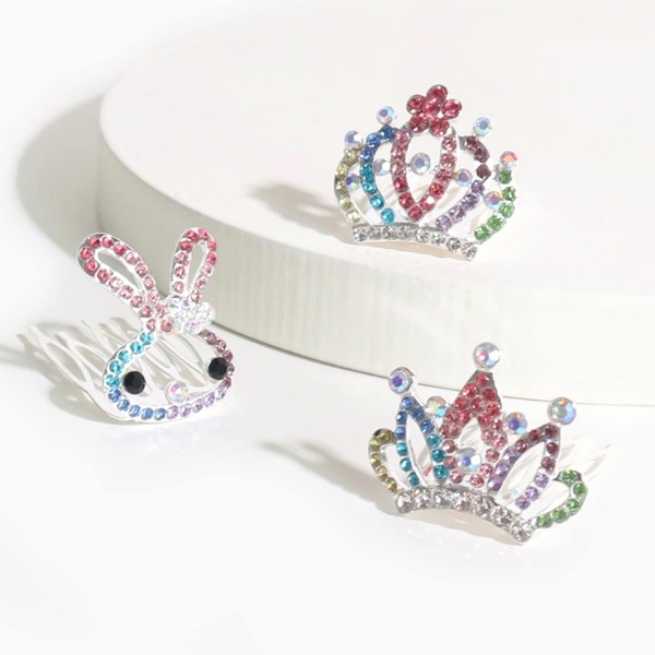 

3pcs Toddler Girls Rhinestone Crown Decor Hair Pin, Multicolor