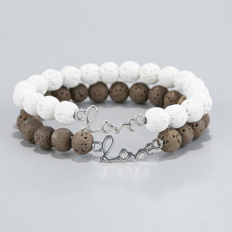 

2pcs Guys Letter Decor Beaded Bracelet, Multicolor