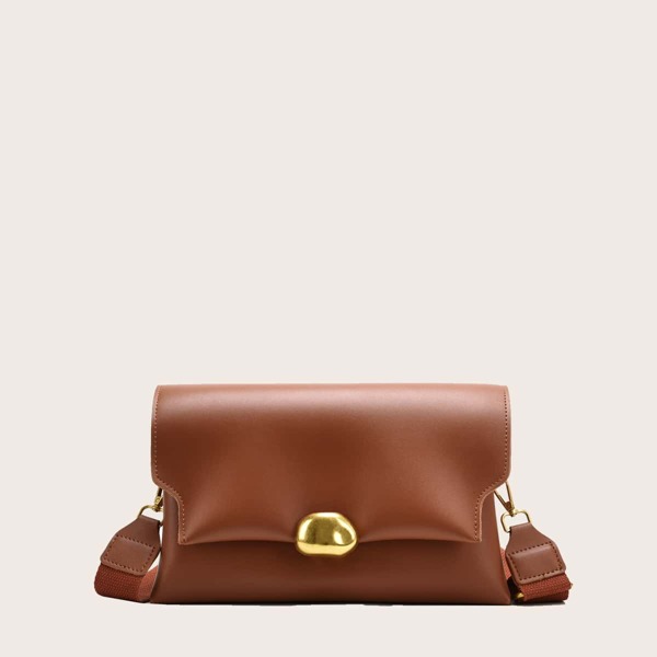 

Metal Lock Flap Crossbody Bag, Brown