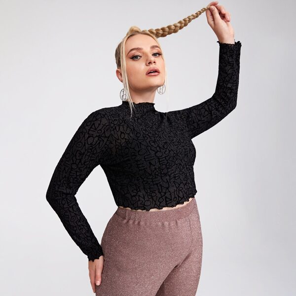 

Plus Lettuce Trim Letter Graphic Glitter Mesh Top, Black