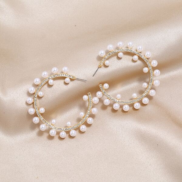 

Faux Pearl Cuff Hoop Earrings, White