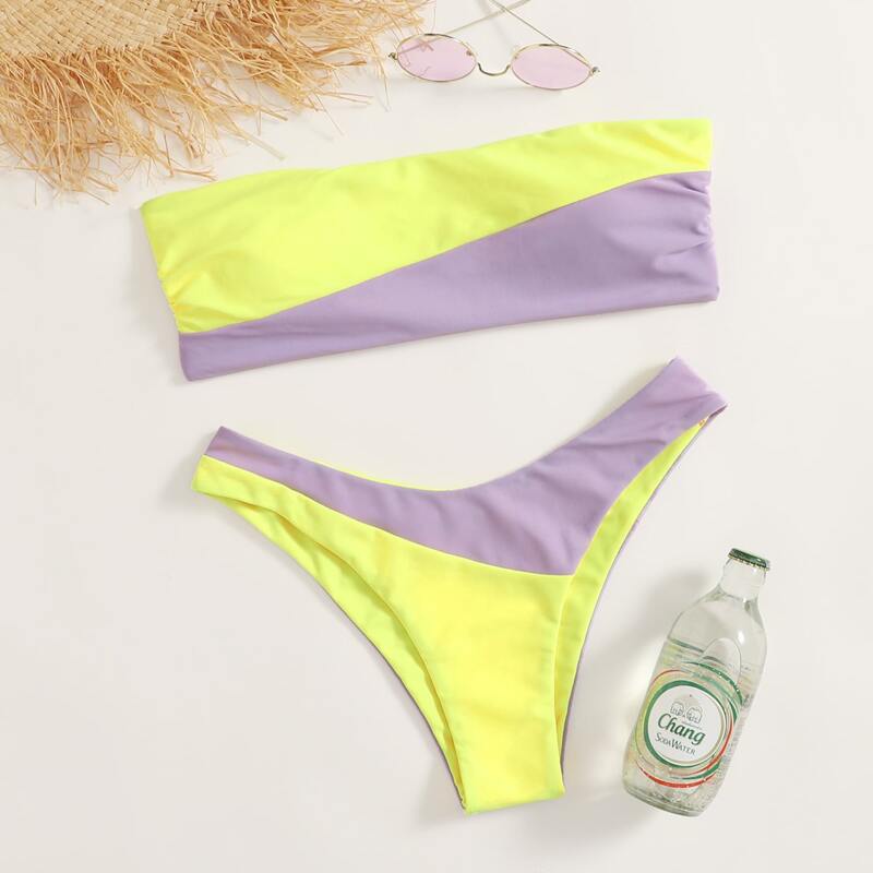 

Colorblock High Cut Bikini Swimsuit, Multicolor