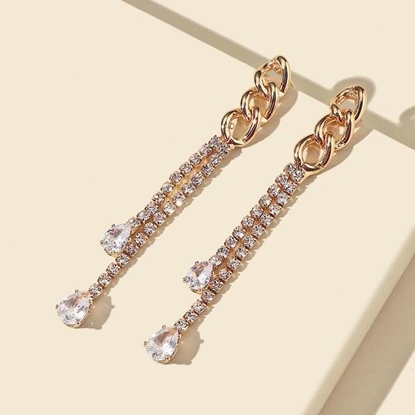 

Rhinestone Long Drop Earrings, Gold