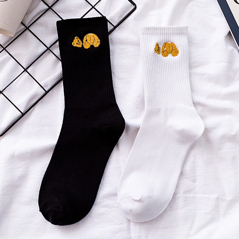 

2pairs Cartoon Bear Crew Socks, Black and white