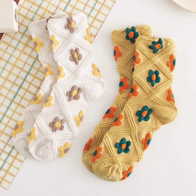 

2pairs Floral Crew Socks, Multicolor