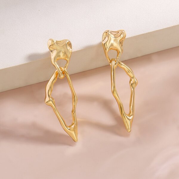 

Textured Geo Drop Earrings, Gold