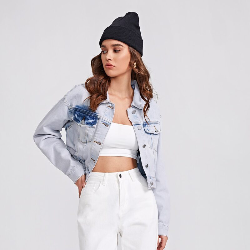 

Light Wash Drop Shoulder Crop Denim Jacket
