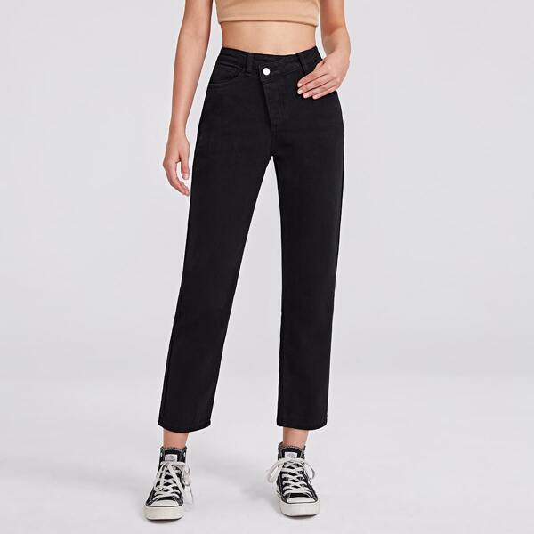 

High Waist Straight Leg Jeans, Black
