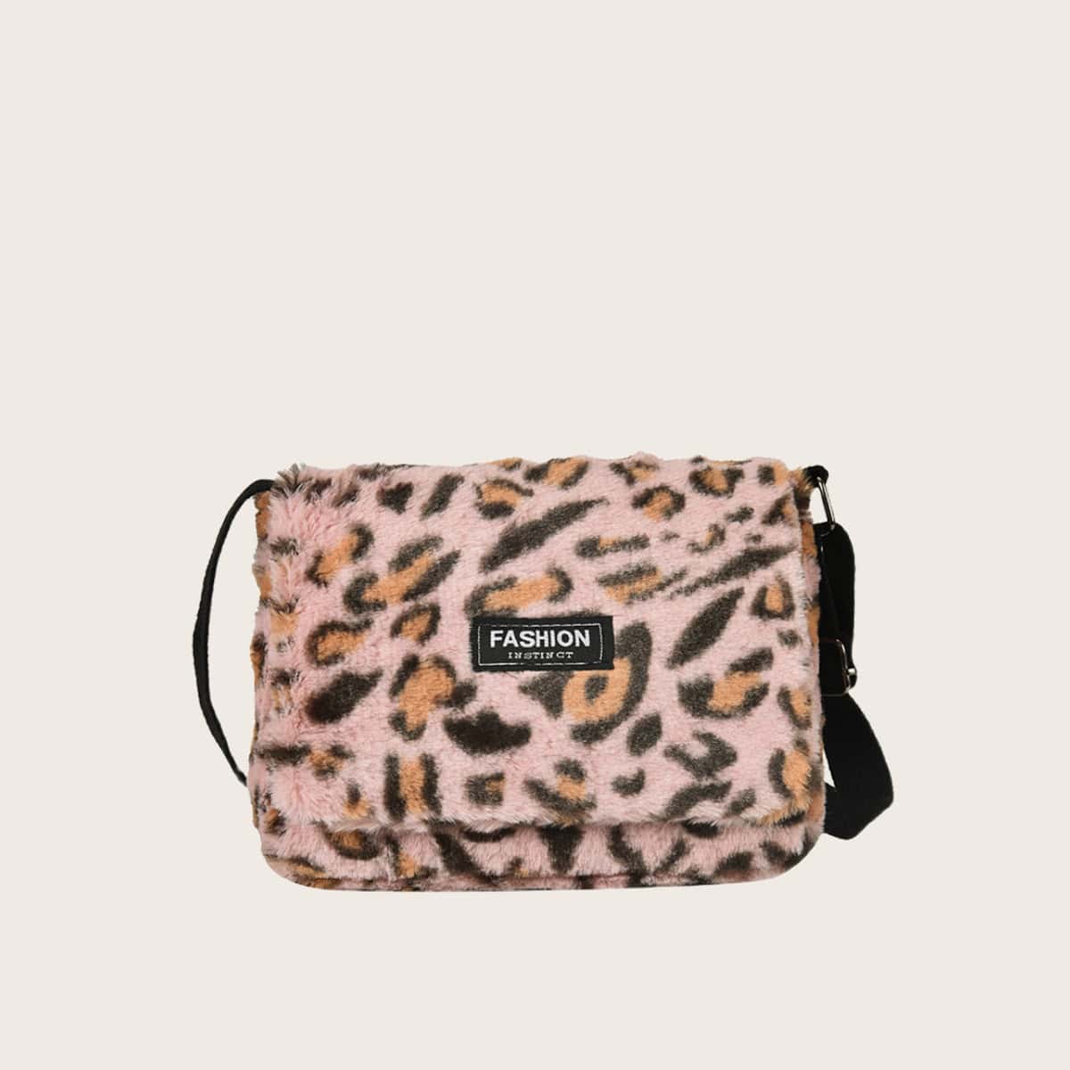 

Leopard Fluffy Crossbody Bag, Pink