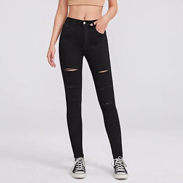 

Ripped Detail Skinny Jeans, Black