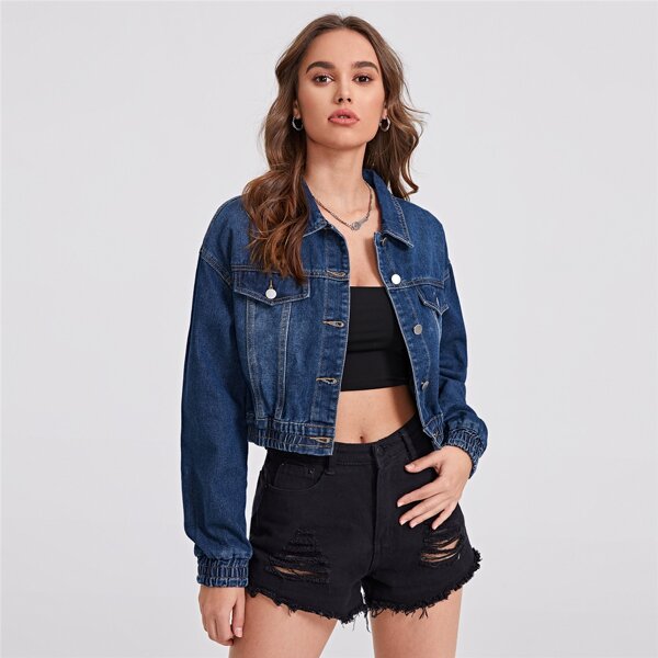 

Drop Shoulder Crop Denim Jacket, Medium wash