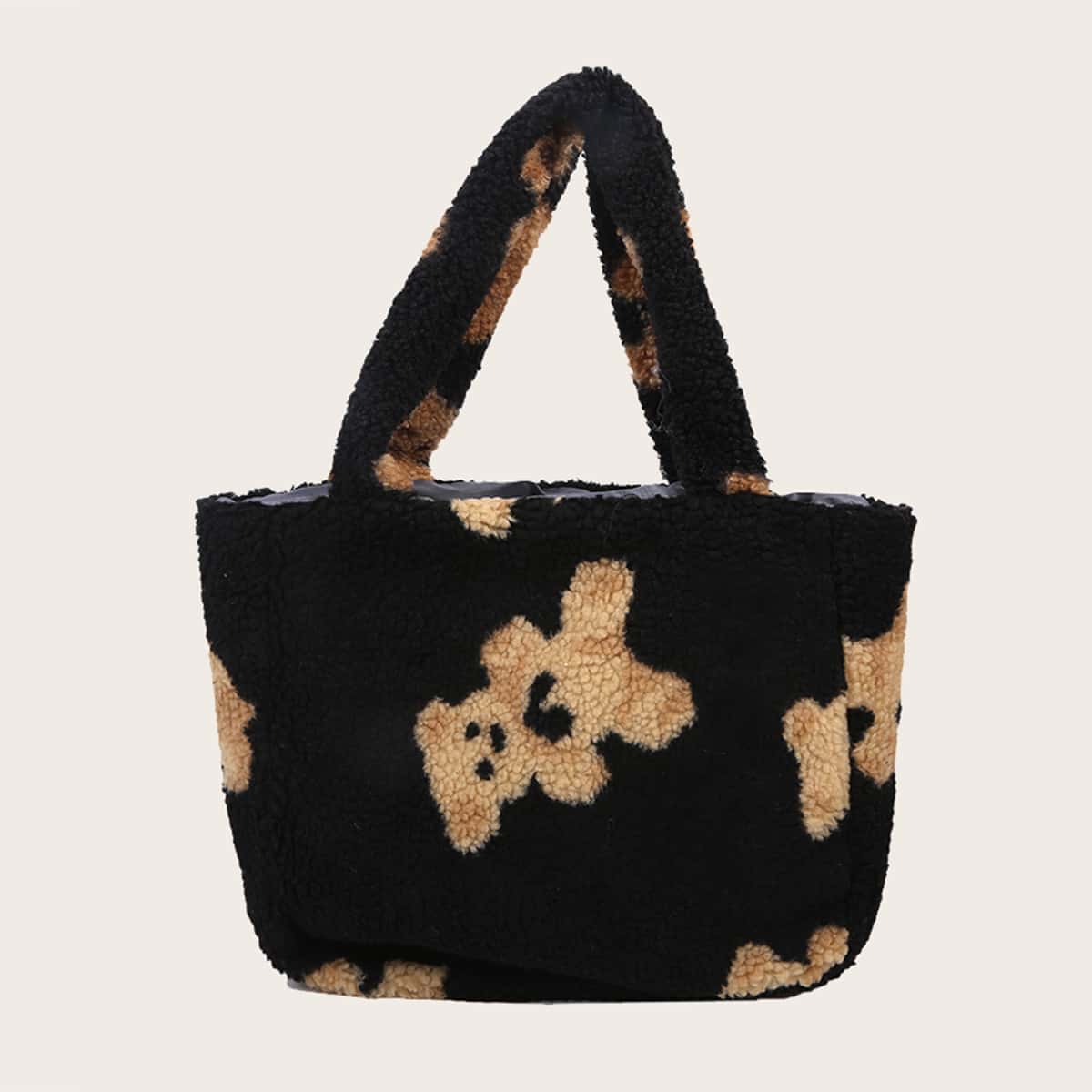 

Cartoon Bear Teddy Tote Bag, Black