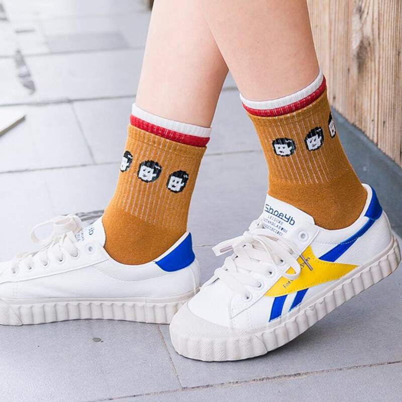 

1pair Cartoon Figure Crew Socks, Mustard yellow