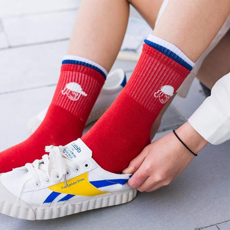 

1pair Cartoon Figure Crew Socks, Red