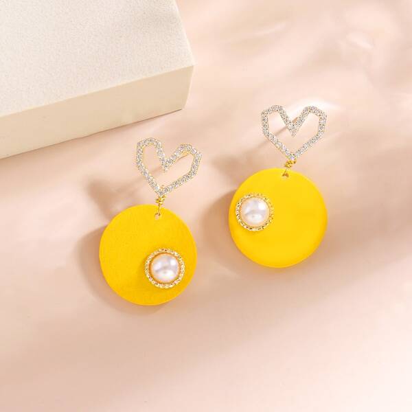 

Rhinestone Heart Decor Round Drop Earrings, Yellow