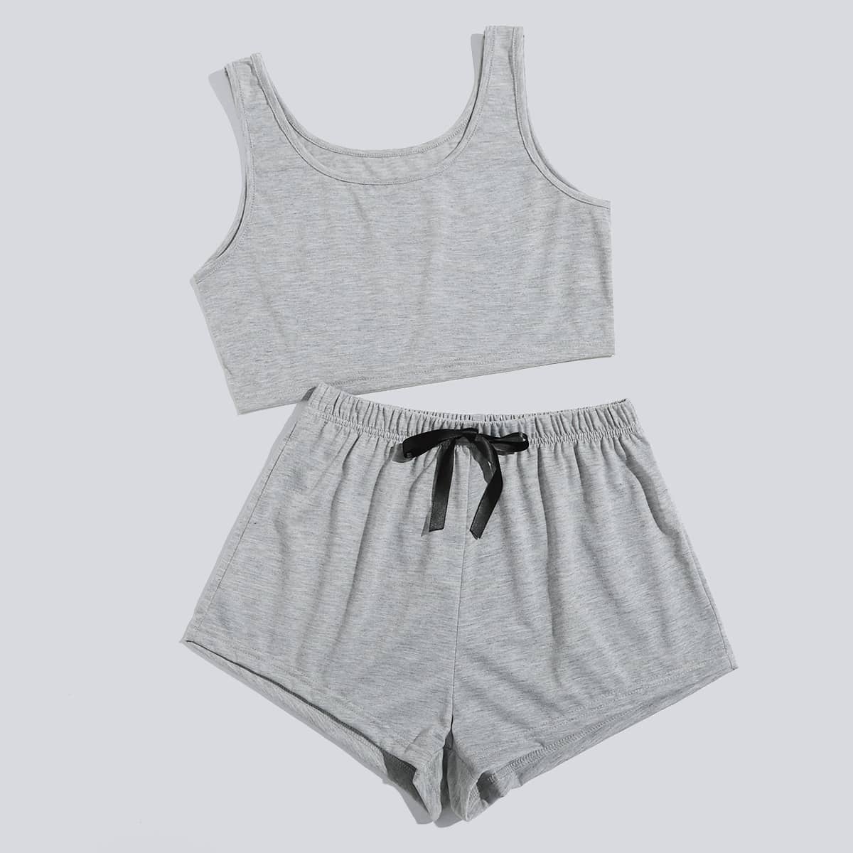 

Solid Tank Top & Shorts PJ Set, Grey