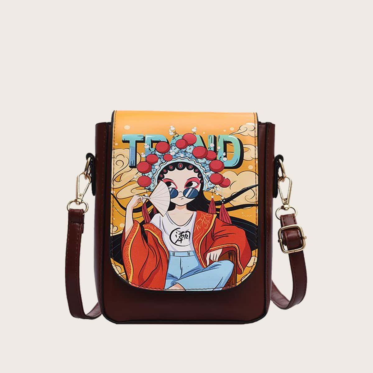 

Chinese Peking Opera Role Flap Crossbody Bag, Multicolor