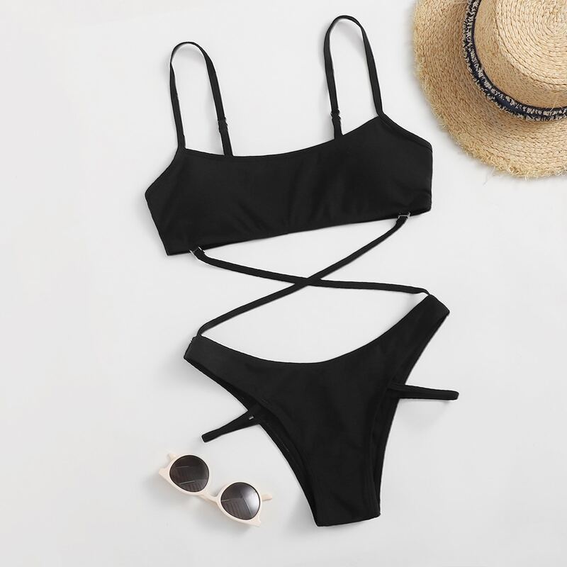 

Criss Cross Cut-out One Piece Swimsuit, Black